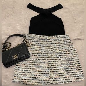 Aqua Front ButtonTweed Skirt